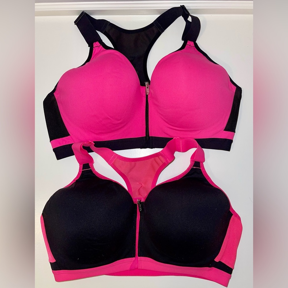 Two (2) VICTORIA'S SECRET SPORT / front zip racer back bras 40D